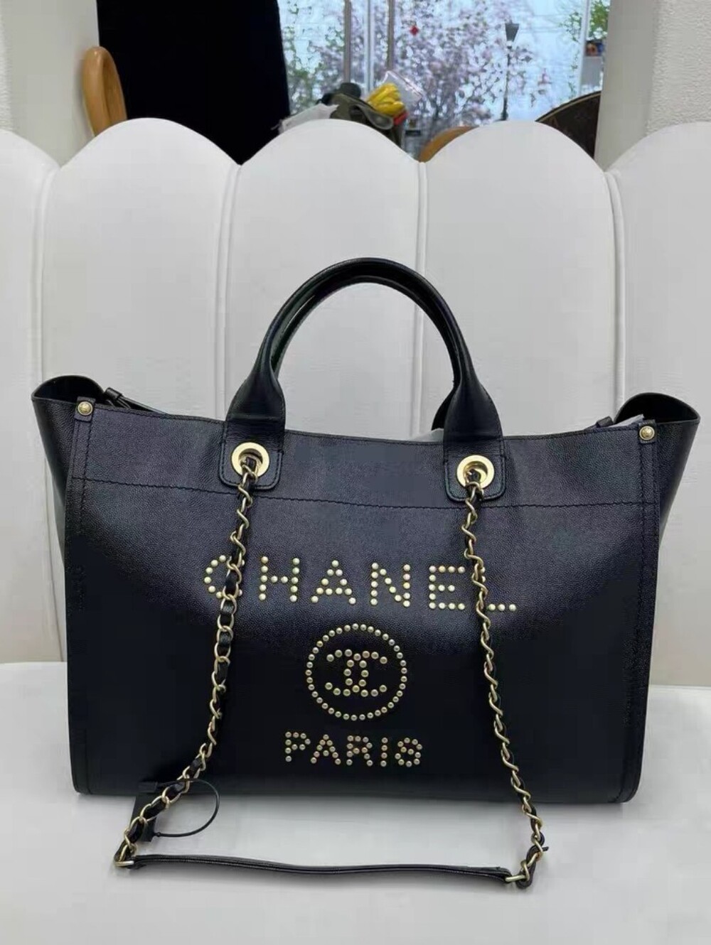 Chanel Deauville 2way Chain Tote Bag Black Large Size